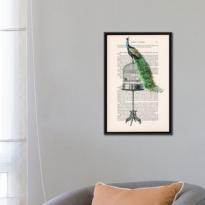 «Vintage Paper Series: Peacock on Birdcage», reproduction d'impression sur toile