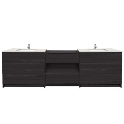 102 " W Free Standing Wall Mounted 2 Double Vanity Bathroom Vanity With Engineered Quartz Top