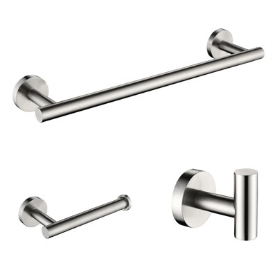 3 Bathroom Hardware In Sus304 Stainless Steel, Brushed Nickel, Wear- Bath Shower  Toilet Paper Holder, Towel Bar, Robe Hook Resilient  Robe Hook, Toilet Bar