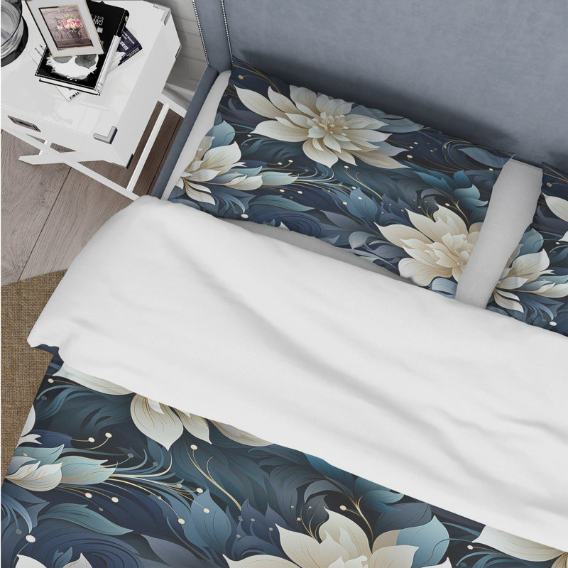 Midnight Mirage Moody Patterns - Floral Duvet Cover Set, Housse de couette pour grand lit et 2 taies décor