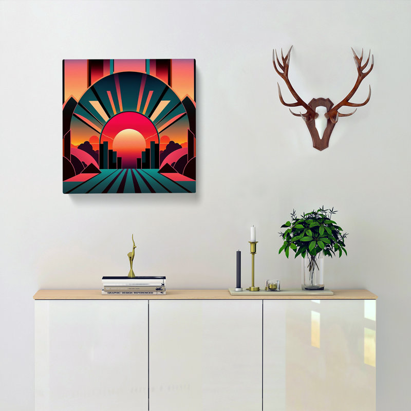 Art Deco Sunset Pop Art - Wrapped Canvas - Framed Print, 50cm H x 50cm W x 3cm D