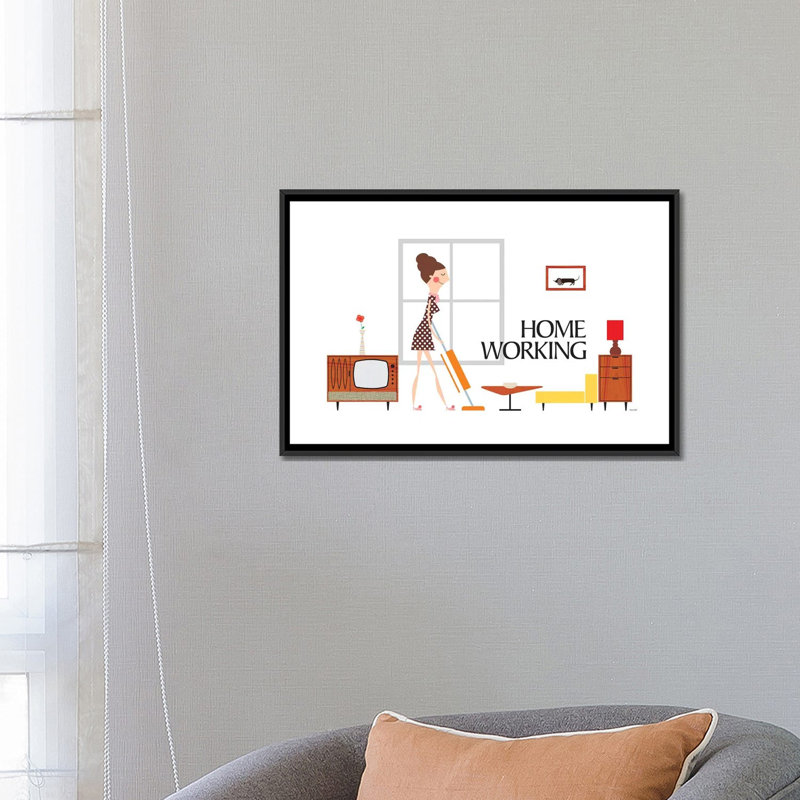 « home working », impression sur toile, H 18 po x l 26 po x P 1,5 po, Toile avec cadre noir