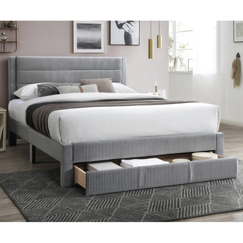 Cadre de lit tête de lit en velours côtelé de luxe, Gris