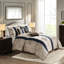 Très grand lit - Tissu d'édredon bleu marine avec broderie fine