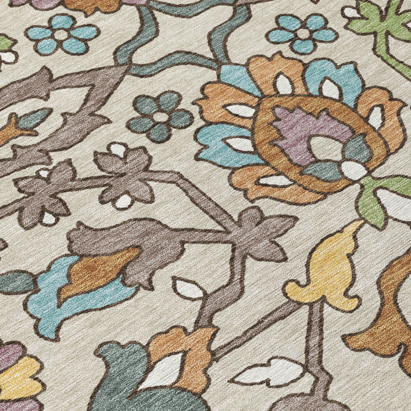 Machine Washable Indoor/Outdoor Chantille ACN2587 Floral Rug, Beige, 10' x 14'