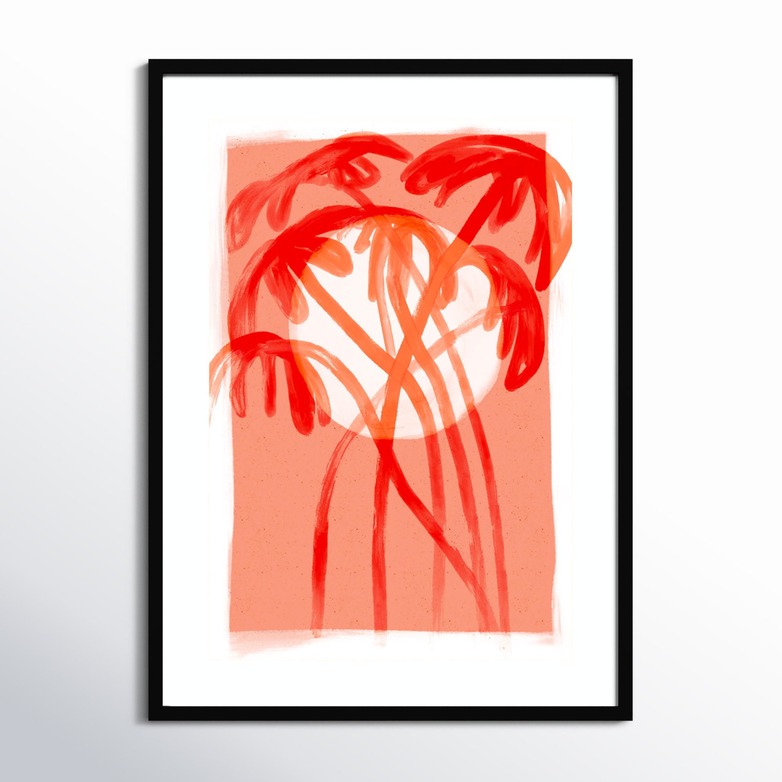 Palms At Sunset by Treechild Wood Framed Wall Art Print, Black, 41" H x 30" W