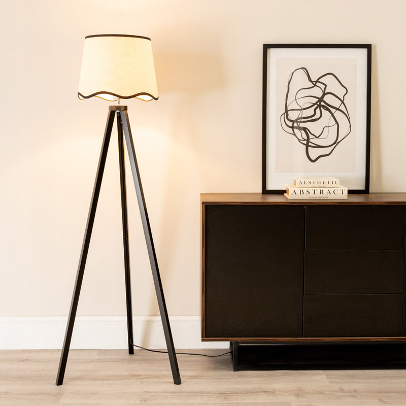 Hazen 153cm Tripod Floor Lamp, Black, No, Natural/Black
