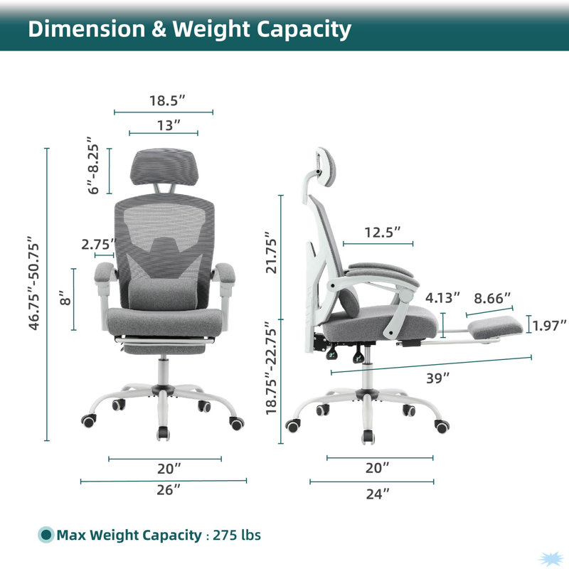 Chaise de bureau ergonomique à dossier haut en filet Mesh