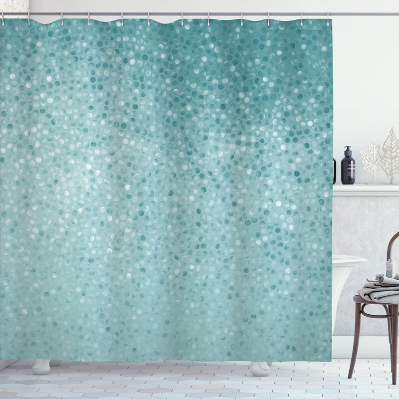 Mint Green Geometric Dot Print Fabric Shower Curtain