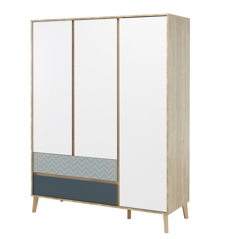 Morones 3 Door Wardrobe, White/Brown/Dark Grey