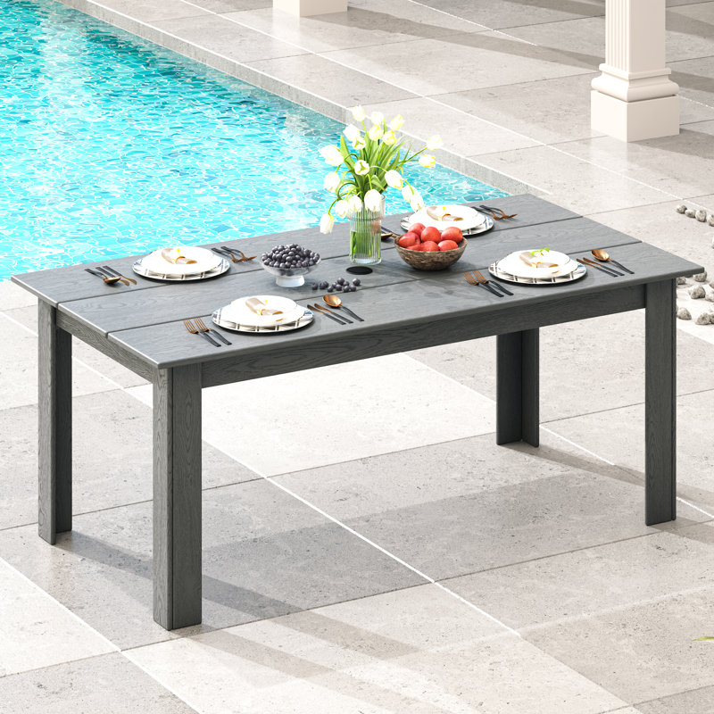 Vonne Rectangular Outdoor Dining Table With Umbrella Hole , 33.9'' in. W 66.8'' in. D, Gray