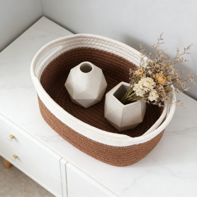 Handmade Woven Storage Baskets With Handles, Decorative Organizer Bin For Shelves, Closets, Toys, And Home Decor, Natural Rope Gift Basket