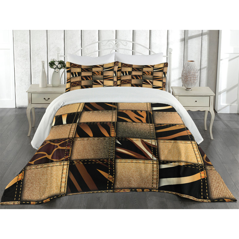 Twin Size White and Brown Quilted Bedspread Set