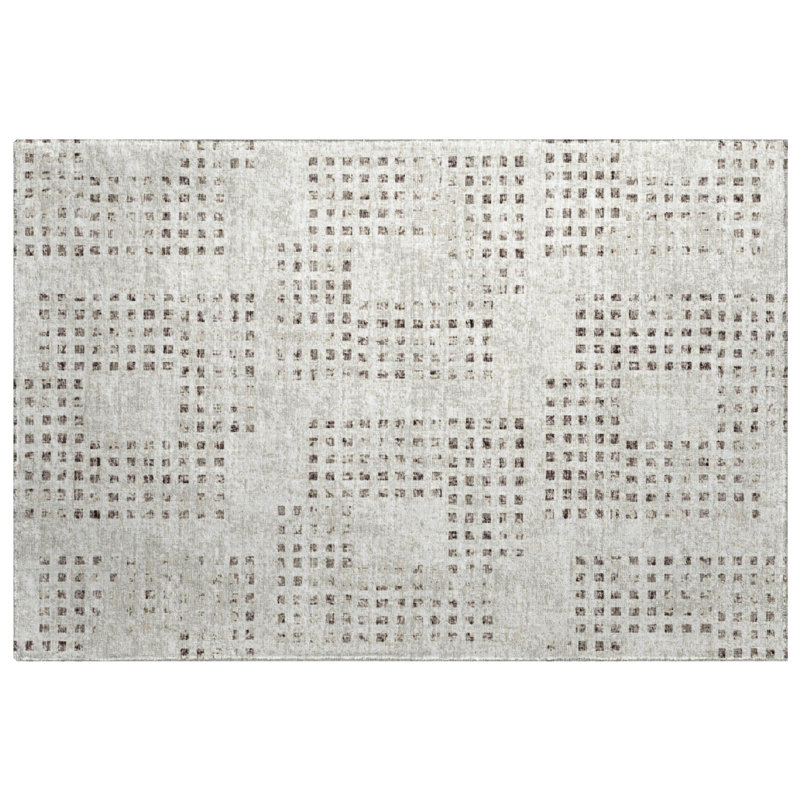 Premium Machine Washable Dream Shag  Squares Rug, 1'8" x 2'6", Beige