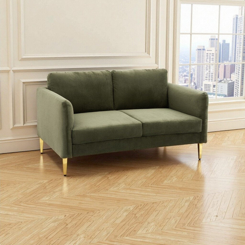 Boneless 60.63" Wide Modern Corduroy Loveseat – Mid-Century Compact Sofa?, Green