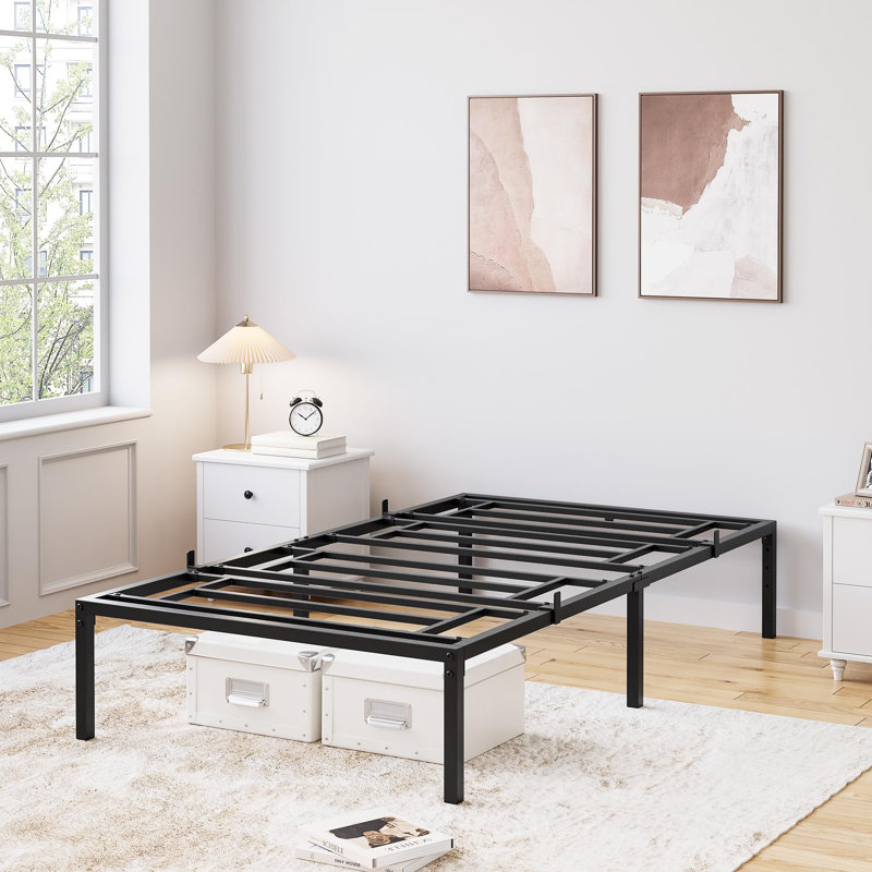 Bed Frame No Box Spring Needed, Heavy Duty Metal Platform Bed Frame, Black, Twin