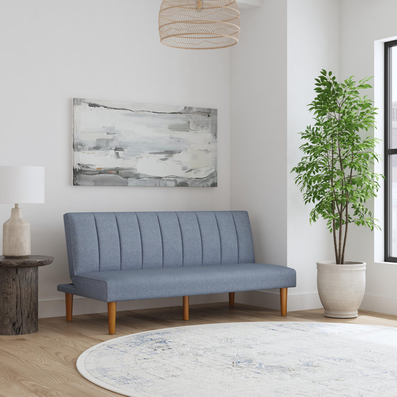 Bergen 66" Upholstered Convertible Futon Sofa, Blue Woven