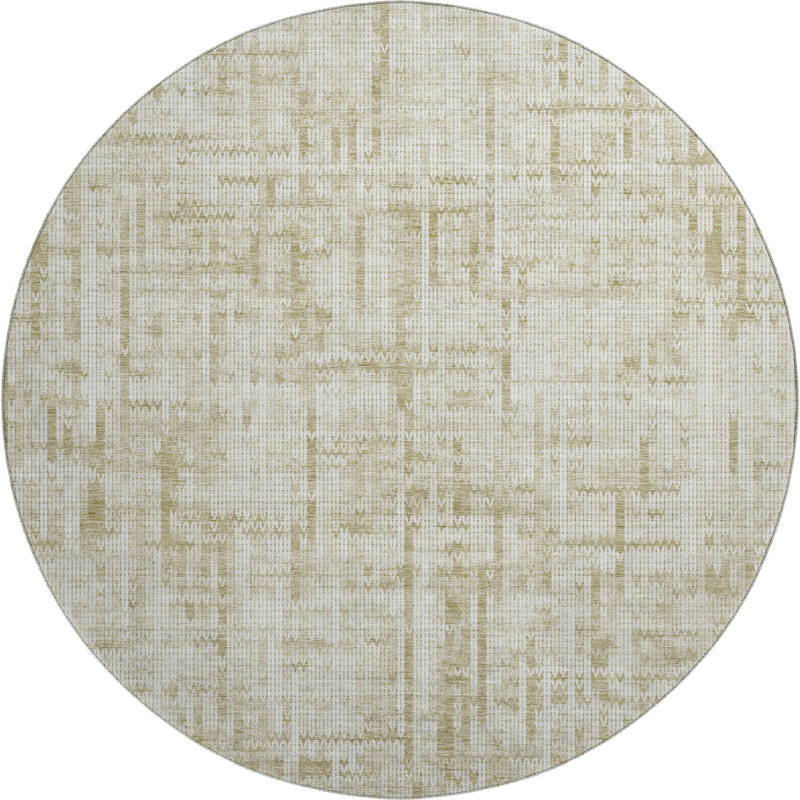 Premium Machine Washable Mayfield AMF2130 Striped Rug, Beige, 8' Round