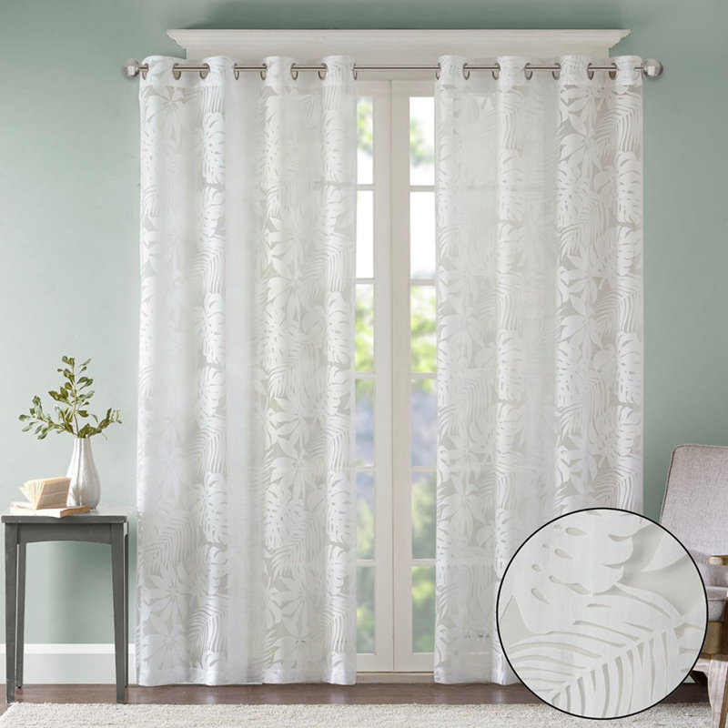 Palm Leaf Burnout Window Sheer, 50.09" W x 84.09" L