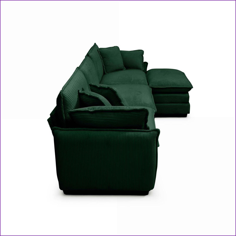 Sofas 2-Seater with Ottoman, Retro-Modern for Small Living Spaces | Sage Green | Corduroy, Green Corduroy