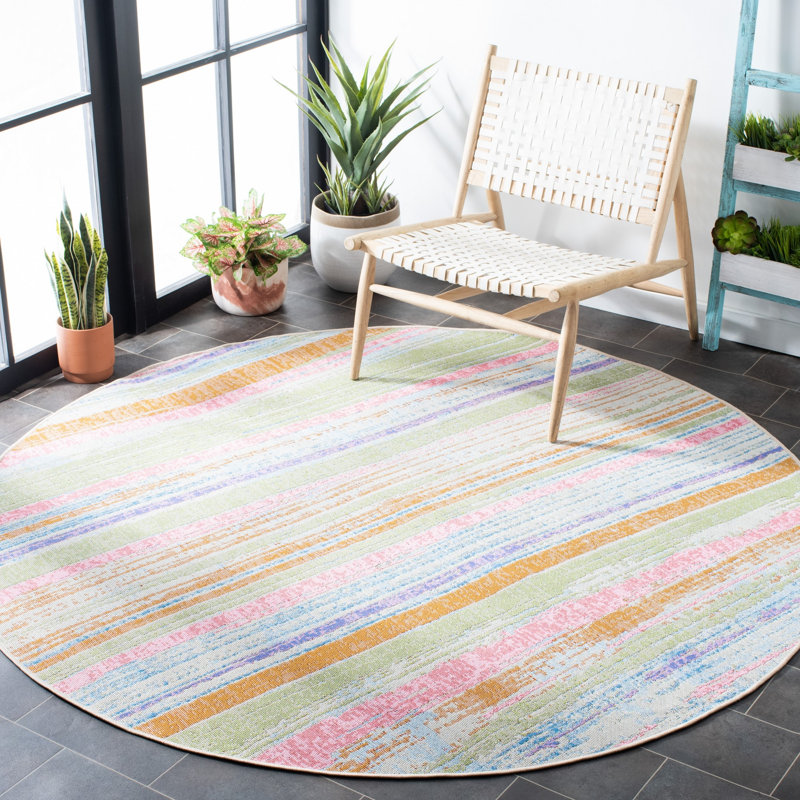 Dossena Performance Striped Indoor/Outdoor Area Rug, Round 6'7"
