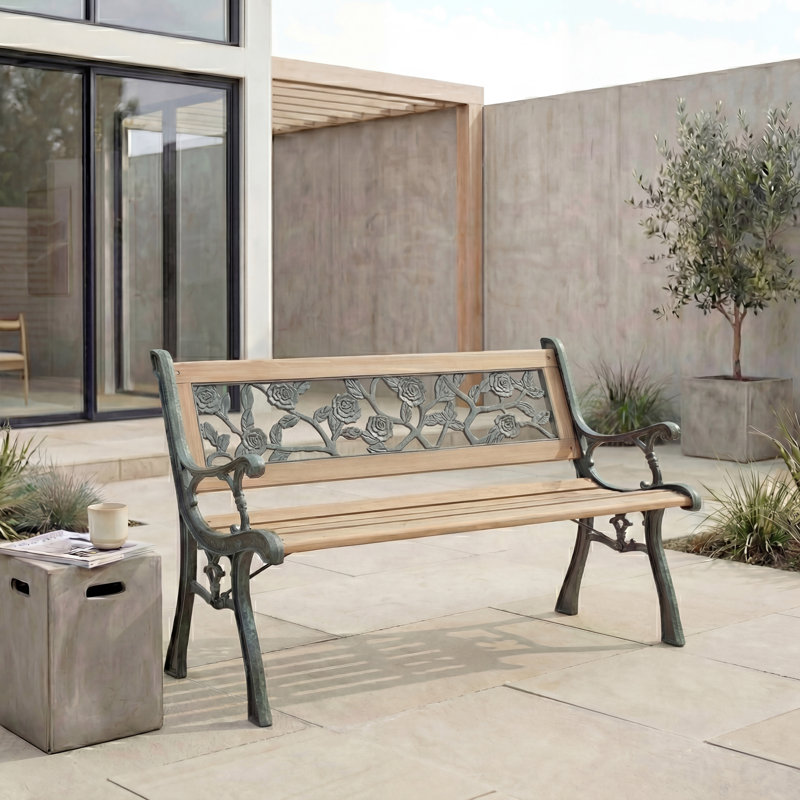 Millen Iron Garden Bench Outdoor Seating Rose Style Patio Bench For Garden Patio Balcony & Lawn