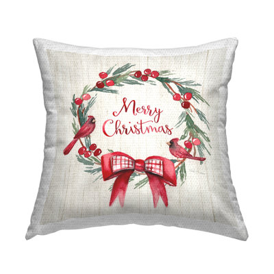 Coussin Merry Christmas Holly Wreath