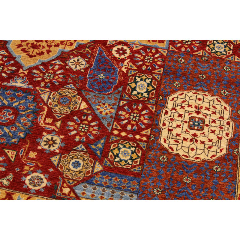 Tapis rouge / mauve en laine noué à la main à motif oriental 10 pi 3 po x 13 pi 11 po Maart