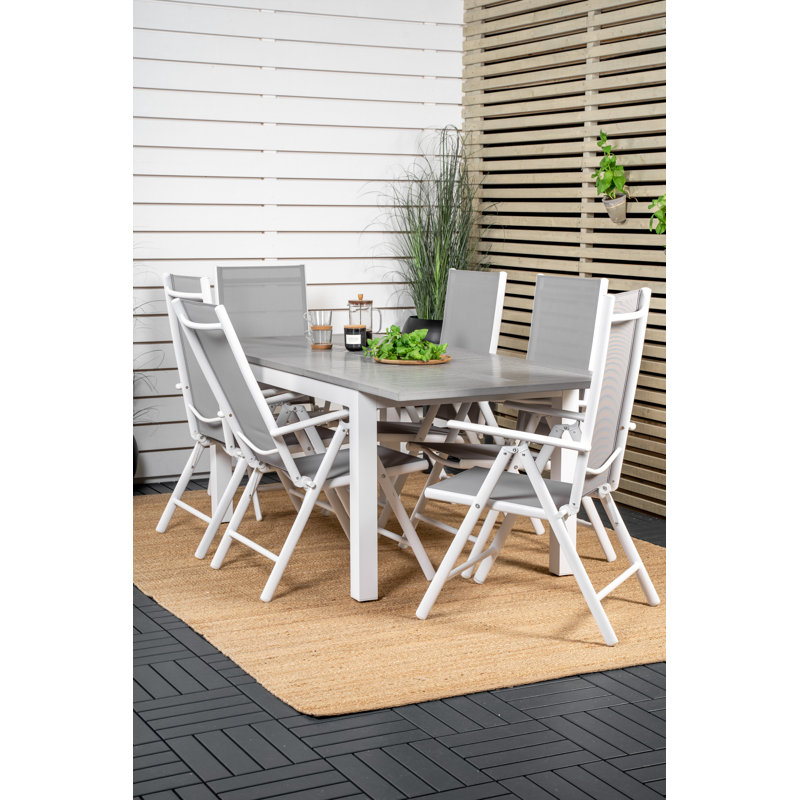 Jayesh 6 - Person Patio Dining Set Extendable Rectangular Table, White/Taupe