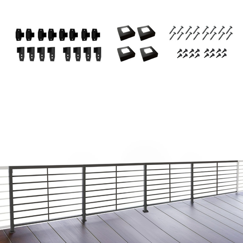 Ensemble de 4 garde-corps horizontaux, balustres de balustrade pour terrasse avec poteau central, 2 poteaux d'extrémité nécessaires