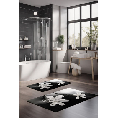 Ensemble de tapis de bain de luxe Eakly (2 pièces), 100% polyester, 16,0 x 23,6 pouces et 23,6 x 39,4 pouces | Conception antibactérienne antidérapante, hauteur de poils de 0,3 po | Lavable à la machine, durable et facile à nettoyer | Idéal pour la décoration de salle de bain
