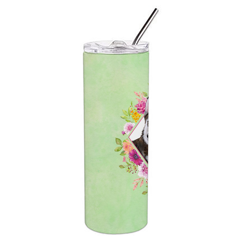 E23BF9F8391D466E9CA4F8DFEBD9A7DB de verre 20 oz à double paroi en acier inoxydable chiot, Husky de Sibérie noir, Vert