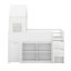 Lit mezzanine simple en bois avec bureau, tiroirs, armoires-429668338