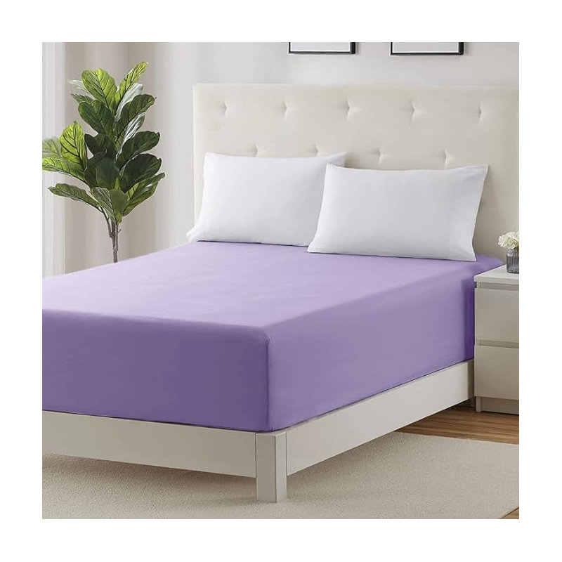 Parizoda Plain Fitted Sheet Extra Deep Pocket 30Cm , Elastic Pocket Breathable, Double (4'6), Lilac