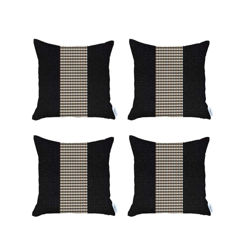 Ensemble de 4 housses de coussin pied-de-poule, Noir / brun clair