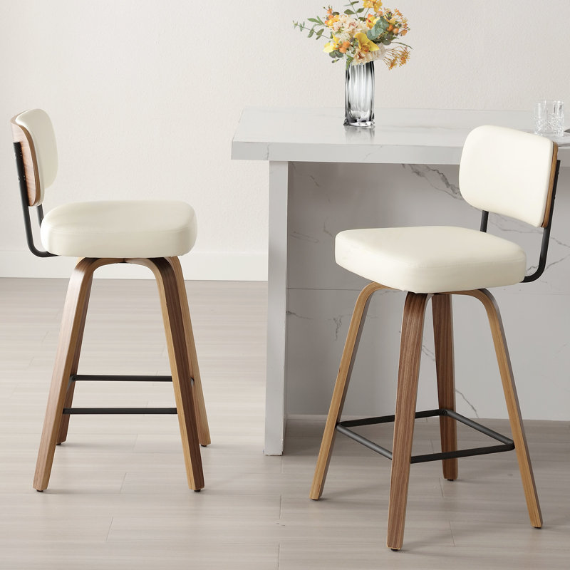 Swivel Bar Stools & Counter Stools Walnut Bentwood & Faux Leather, 1, White