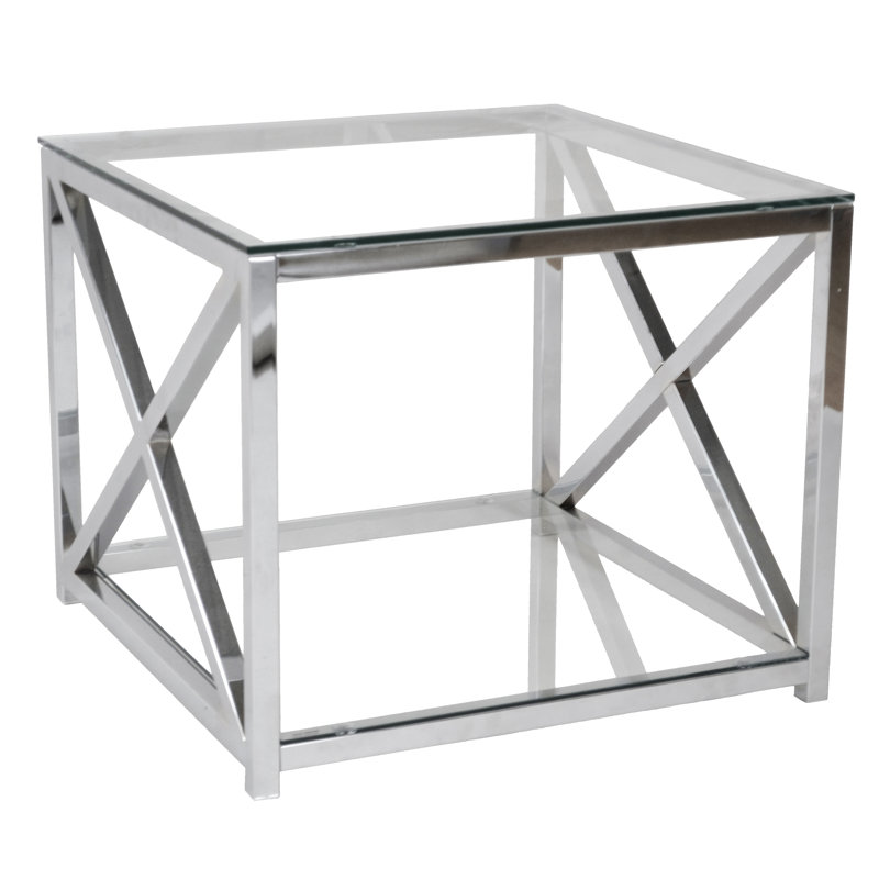 Almaguer Glass Top End Table, Chrome Coloured