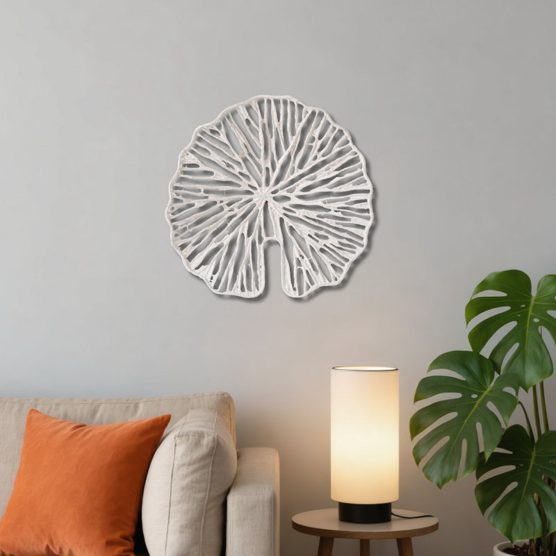 Décoration murale 20,5 "à motif de feuilles au fini blanc éclatant - art mural moderne en fer et papier