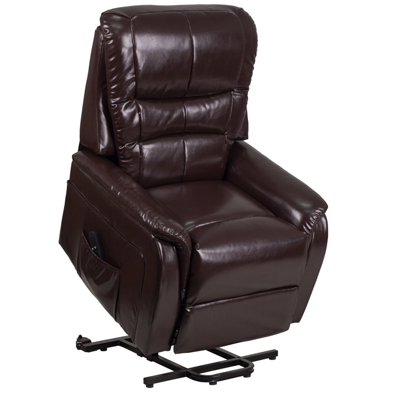 Remote Powered Lift Recliner, Brown Faux Leather