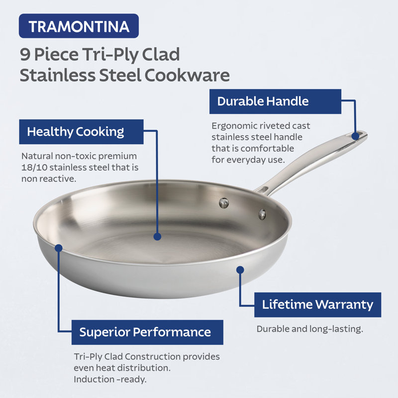 Tramontina Signature Tri-Ply Clad Stainless Steel 11-Piece Cookware Set With Lids, Pots And Pans Kitchen Set