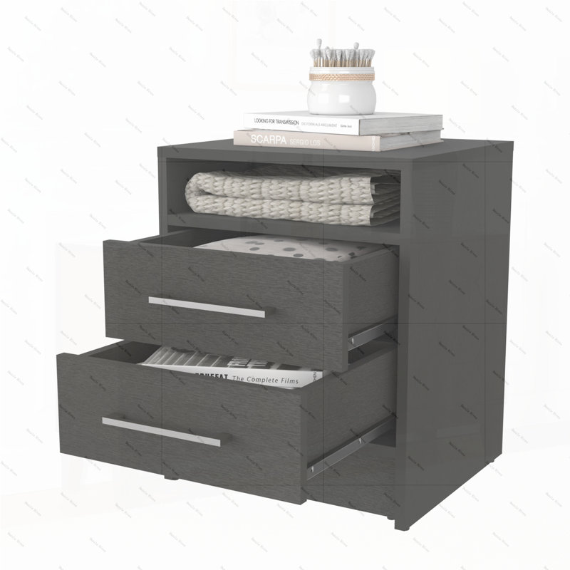 Eastover Nightstand 2.0 in melamine with two drawers, Black