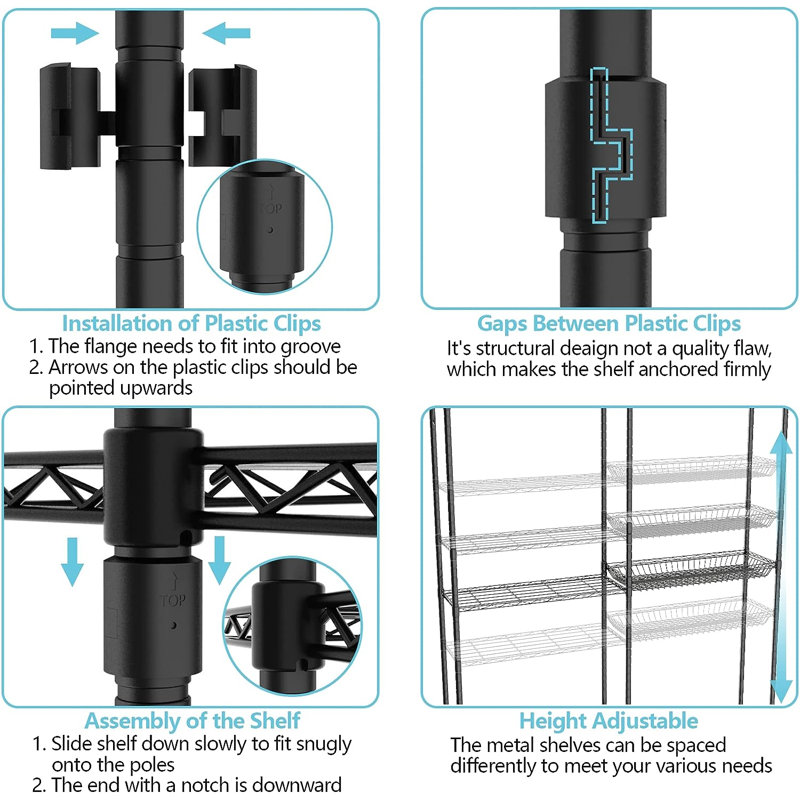 Black Adjustable Over Washer and Dryer Storage Shelf with Hooks