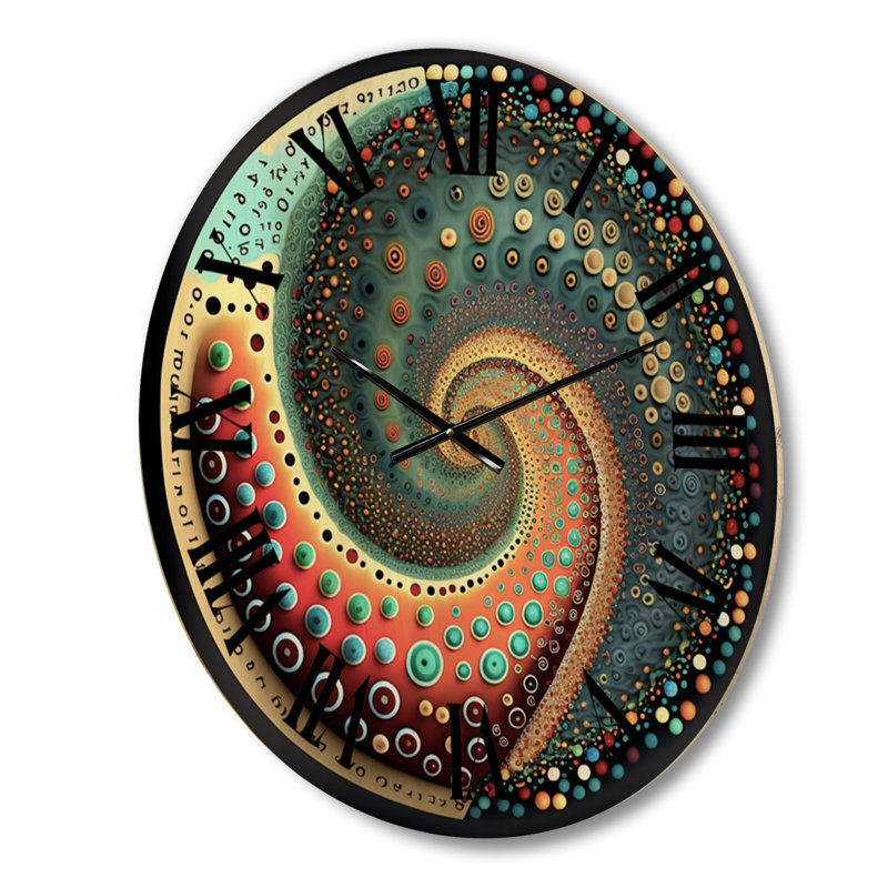 Iridiscdent Pointillism Spiral Turquoise Shades II - Modern Geometric Oversized Wood Wall Clock, Petit