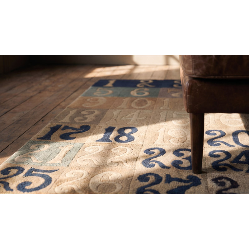Small Size Antique Numerical Grid Pattern Chinese Area Rug