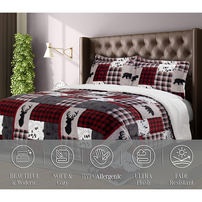 Mocassi Patch Sherpa Patchwork Comforter, Patch, King Comforter + 2 King Shams