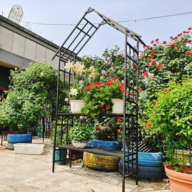 Arche de jardin en métal avec banc transformé en support à fleurs W58,07 * H97,24
