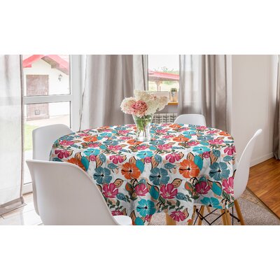 Ambesonne Exotic Round Tablecloth, Tropical Lotus Water Lily Hibiscus Blooms And Leaves Paradise Buds Botany Print, Circle Table Cloth Cover For Dinin -  East Urban Home, 82D6FC70FFB54BB3B303275C1C4E7EFB