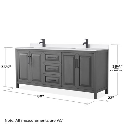 Ensemble de meuble-lavabo double 80 po avec dessus en quartz et miroir Daria