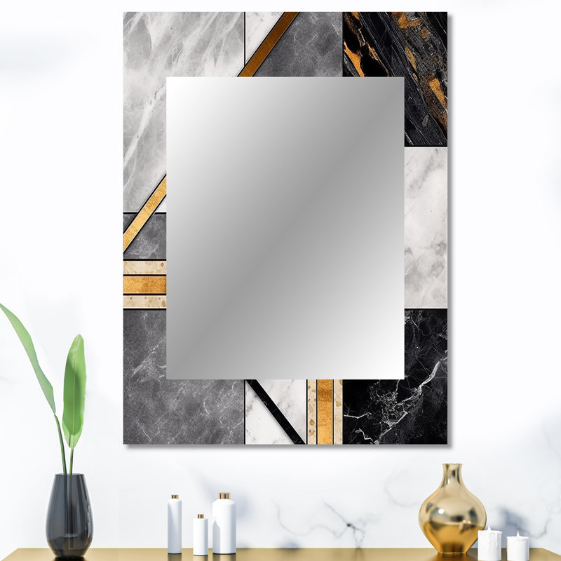 Lando Marble Granite Agate With Touches Of Gold VIII - Geometric Mirror, Modern Decorative Wall Mirror, Printed Metal Art