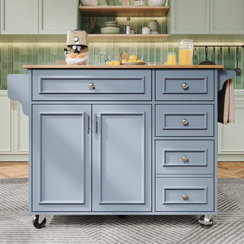 110 cm W Kitchen Island with Top, Blue